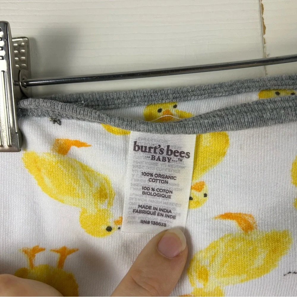 Burt's Bees Baby Hooded Towel Terry Cloth Duck Print Gray White Yellow Duckling